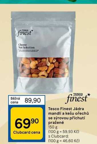 Tesco Tesco finest jádra mandlí a kešu ořechů se sýrovou příchutí pražené 150 g nabídka
