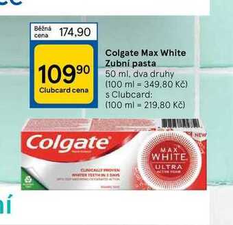 Tesco Colgate max white zubní pasta 50 ml nabídka