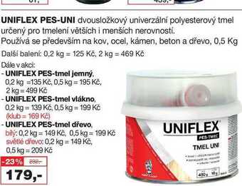 Barvy a laky drogerie Uniflex pes-uni dvousložkový univerzální polyesterový tmel určený pro tmelení větších i menších nerovností. používá se předev nabídka