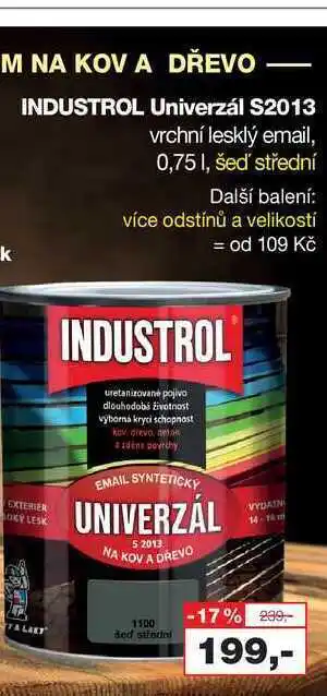 Barvy a laky drogerie Industrol univerzál s2013 vrchní lesklý email, 0,75 l, šeď střední nabídka