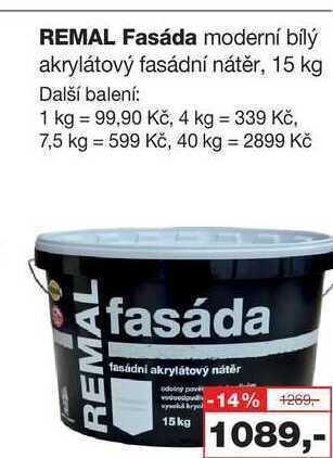 Barvy a laky drogerie Remal fasáda moderní bílý akrylátový fasádní nátěr, 15 kg nabídka