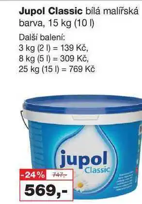 Barvy a laky drogerie Jupol classic bílá malířská barva, 15 kg (10l) nabídka