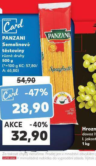 Kaufland Panzani semolinové těstoviny nabídka