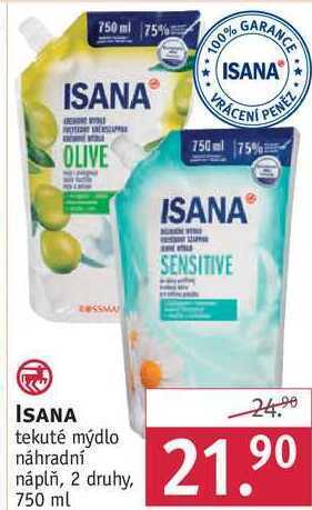 Rossmann Isana tekuté mýdlo náhradní náplň, 750 ml nabídka