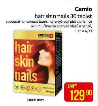 Teta Cemio hair skin nails 30 tablet speciální kombinace látek, které vyživují pleť a příznivě ovlivňují kvalitu a vzhled vlasů a nabídka