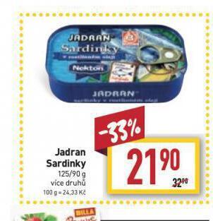 Billa Jadran sardinky nabídka