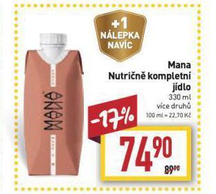 Billa Mana nutričně kompletní jídlo nabídka