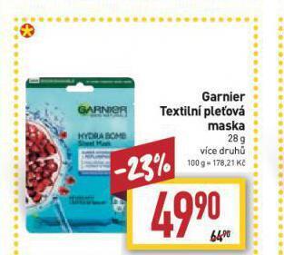 Billa Garnier textilní pleťová maska nabídka