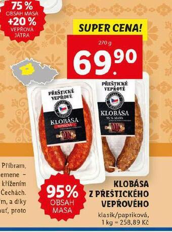 Lidl Klobása z přeštického vepřového nabídka