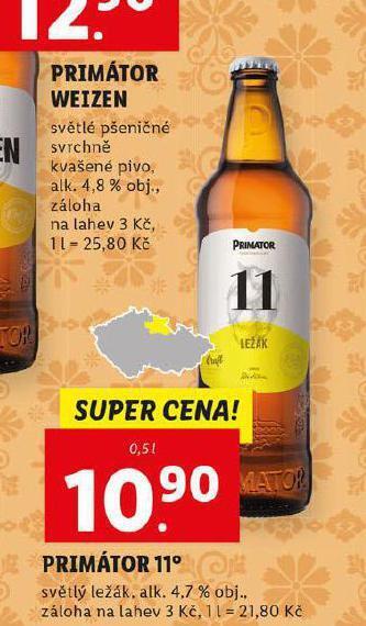 Lidl Pivo primátor 11 nabídka