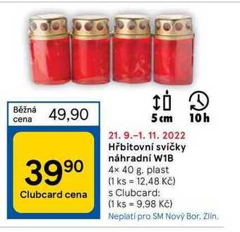 Tesco Hřbitovní svíčky náhradní w1b 4x 40 g nabídka