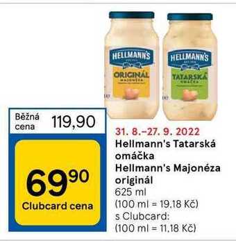 Tesco Hellmann's tatarská omáčka hellmann's majonéza originál 625 ml nabídka