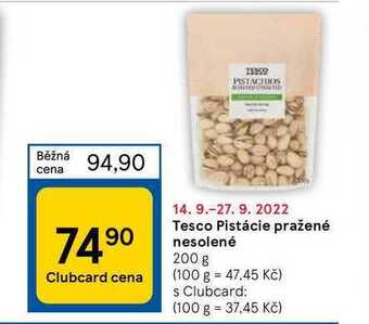 Tesco Tesco pistácie pražené nesolené 200 g nabídka