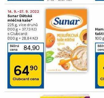 Tesco Sunar dětská mléčná kaše nabídka