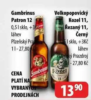 Partner Maloobchodní síť Gambrinus patron 12 0,5l velkopopovický kozel 11, řezaný 11, černý 05l nabídka