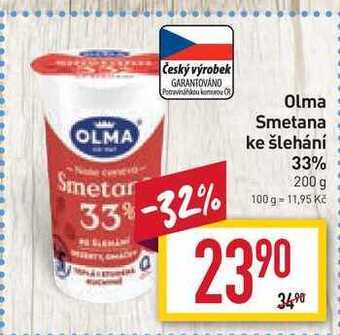 Billa Olma smetana ke šlehání 33% 200 g nabídka