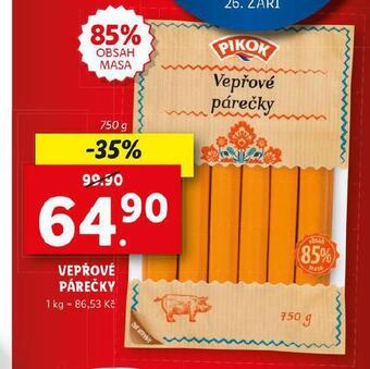 Lidl Vepřové párečky nabídka