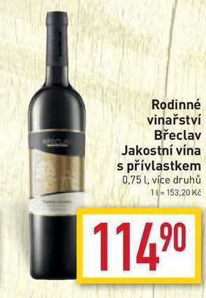 Billa Rodinné vinařství břeclav jakostní vína s přívlastkem 0,75l nabídka