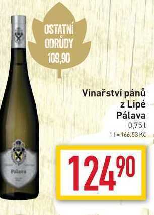 Billa Vinařství pánů z lipé pálava 0,75l nabídka