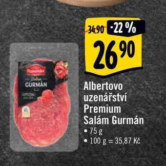 Albert Albertovo uzenářství premium salám gurmán 75 g nabídka