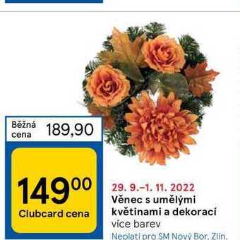 Tesco Věnec s umělými květinami a dekorací nabídka