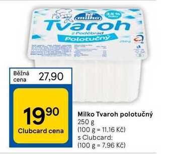 Tesco Milko tvaroh polotučný 250 g nabídka