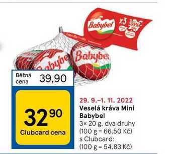 Tesco Veselá kráva mini babybel 3x 20 g nabídka