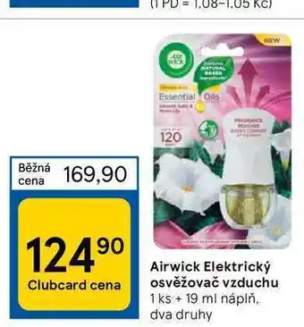 Tesco Airwick elektrický osvěžovač vzduchu 1 ks + 19 ml náplň, dva druhy nabídka