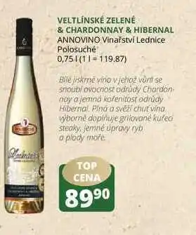 Veltlínské zelené & chardonnay & hibernal annovino vinařství lednice polosuché 0,75l