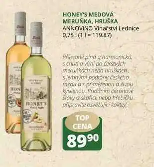 Honey's medová meruňka, hruška annovino vinařství lednice 0,75l