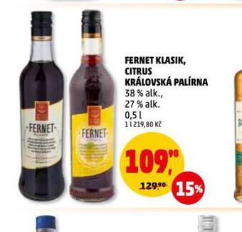 Penny Market Fernet klasik, citrus královská palírna nabídka