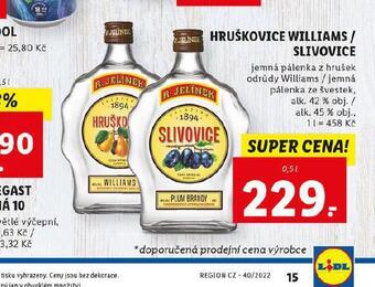 Lidl Hruškovice williams / slivovice nabídka