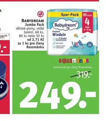Rossmann Babydream jumbo pack dětské pleny nabídka