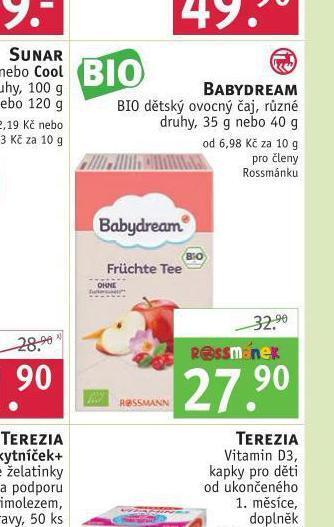 Rossmann Babydream bio dětský čaj nabídka