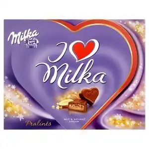 Ratio Milka i love milka bonbony z mléčné čokolády mandlovou náplní a kousky lískových ořechů 110g nabídka