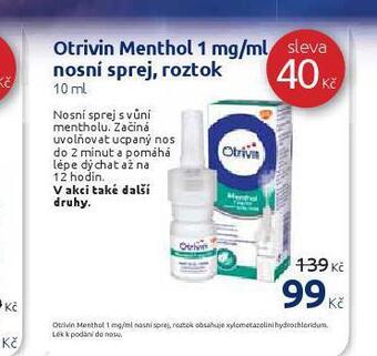 Benu Otrivin menthol nabídka