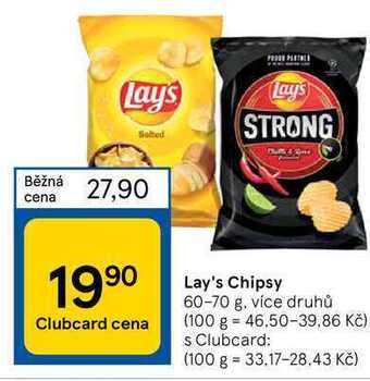Tesco Lay's chipsy 60-70 g nabídka