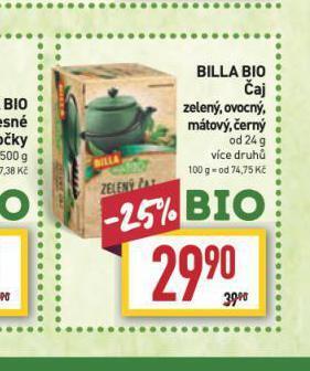Billa Bio čaj nabídka