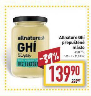 Billa Allnature ghí přepuštěné máslo nabídka