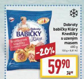 Billa Dobroty babičky kláry knedlíky s uzeným masem nabídka