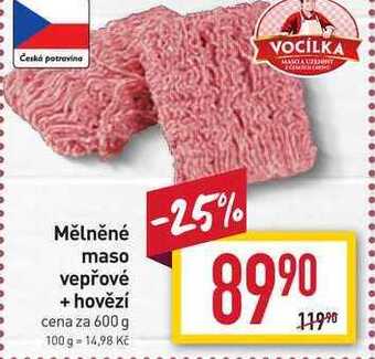 Billa Mělněné maso vepřové + hovězí cena za 600 g nabídka