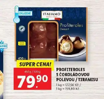 Lidl Profiteroles s čokoládovou polevou / tiramisu nabídka