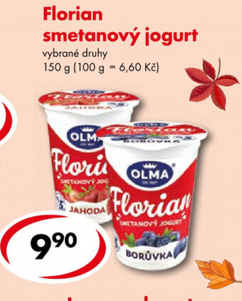 CBA Olma Florian smetanový jogurt vybrané druhy 150 g nabídka