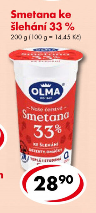 CBA Olma Smetana ke šlehání 33% 200 g nabídka