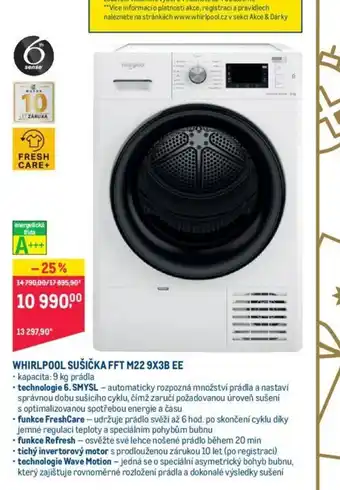 Makro Whirpool Sušička FFT M22 9X3B EE kapacita 9 kg prádla nabídka