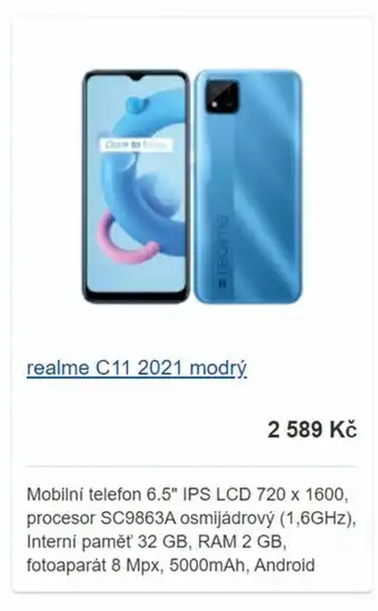 Euronics realme C11 2021 modrý nabídka