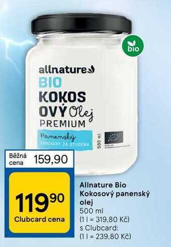 Tesco Allnature bio kokosový panenský olej 500 ml nabídka