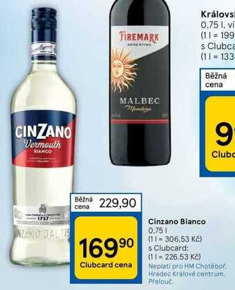 Tesco Cinzano bianco 0.75 1 nabídka
