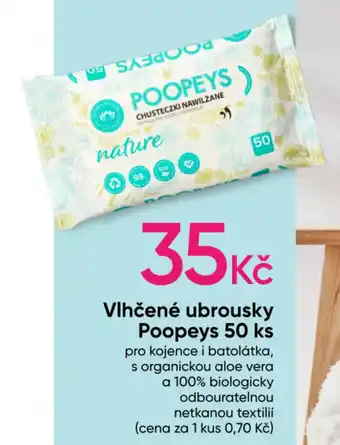 Vlhčené ubrousky Poopeys 50 ks pro kojence i batolátka s organickou aloe vera a 100% biologicky