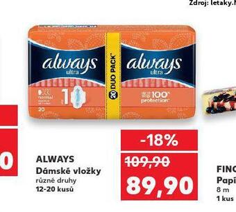 Kaufland Always dámské vložky nabídka